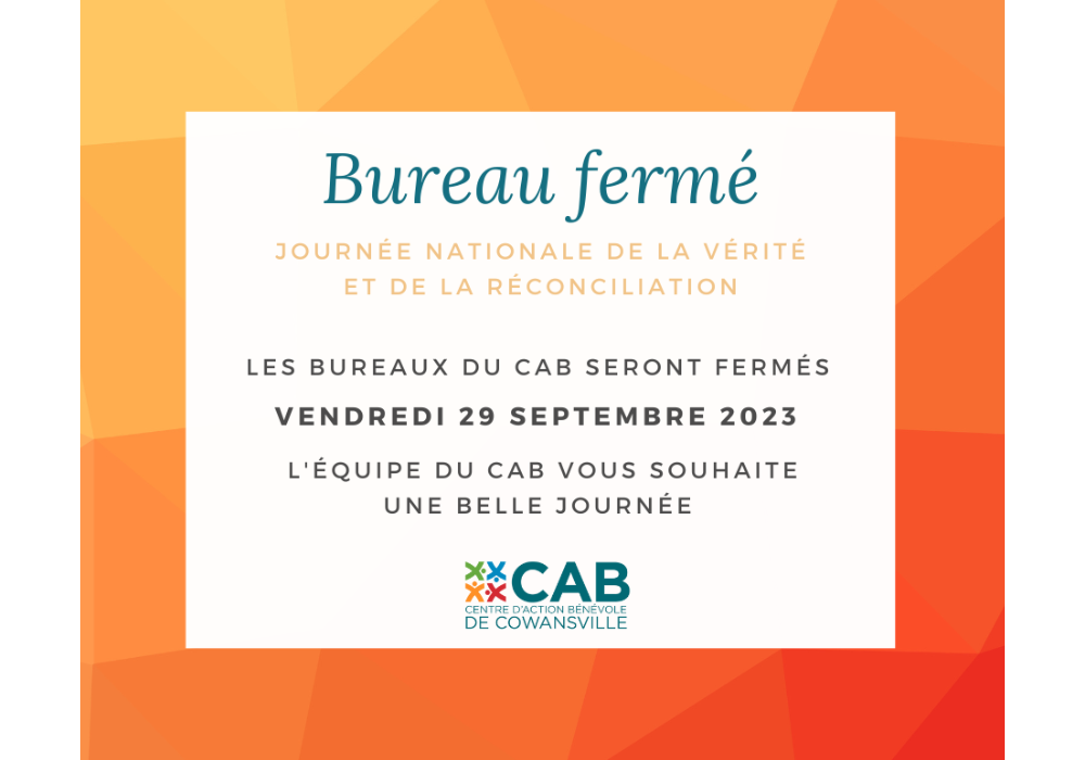 Bureau fermé - Journée national de la vérité et de la réconciliation